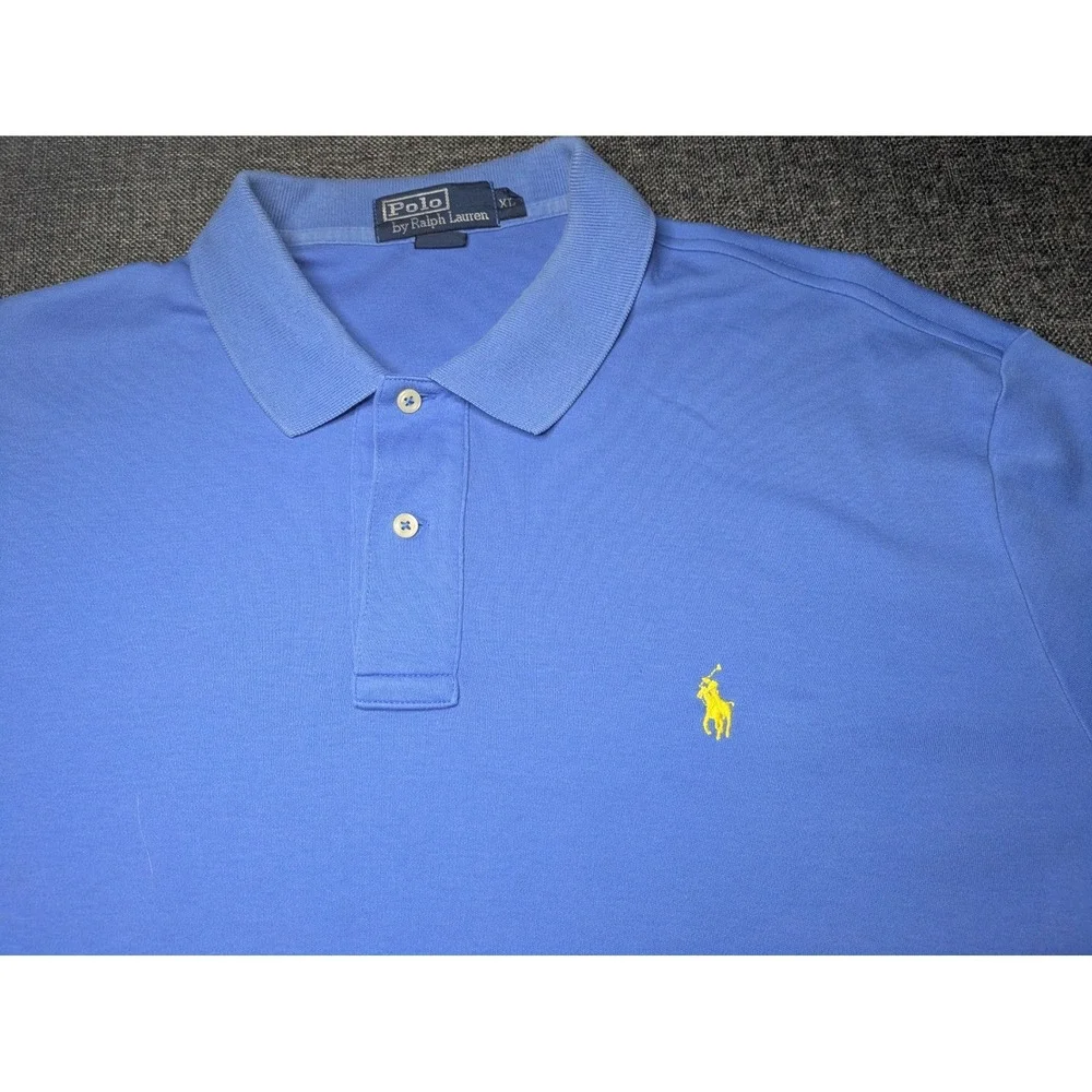 Polo Ralph Lauren Mens Polo Shirt Performance Blue Embroidered Yellow Pony Logo